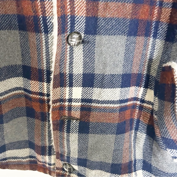 Vintage Blue and Grey Plaid Shirt Jacket Wool-blend Fall Winter Unisex - Picture 7 of 13